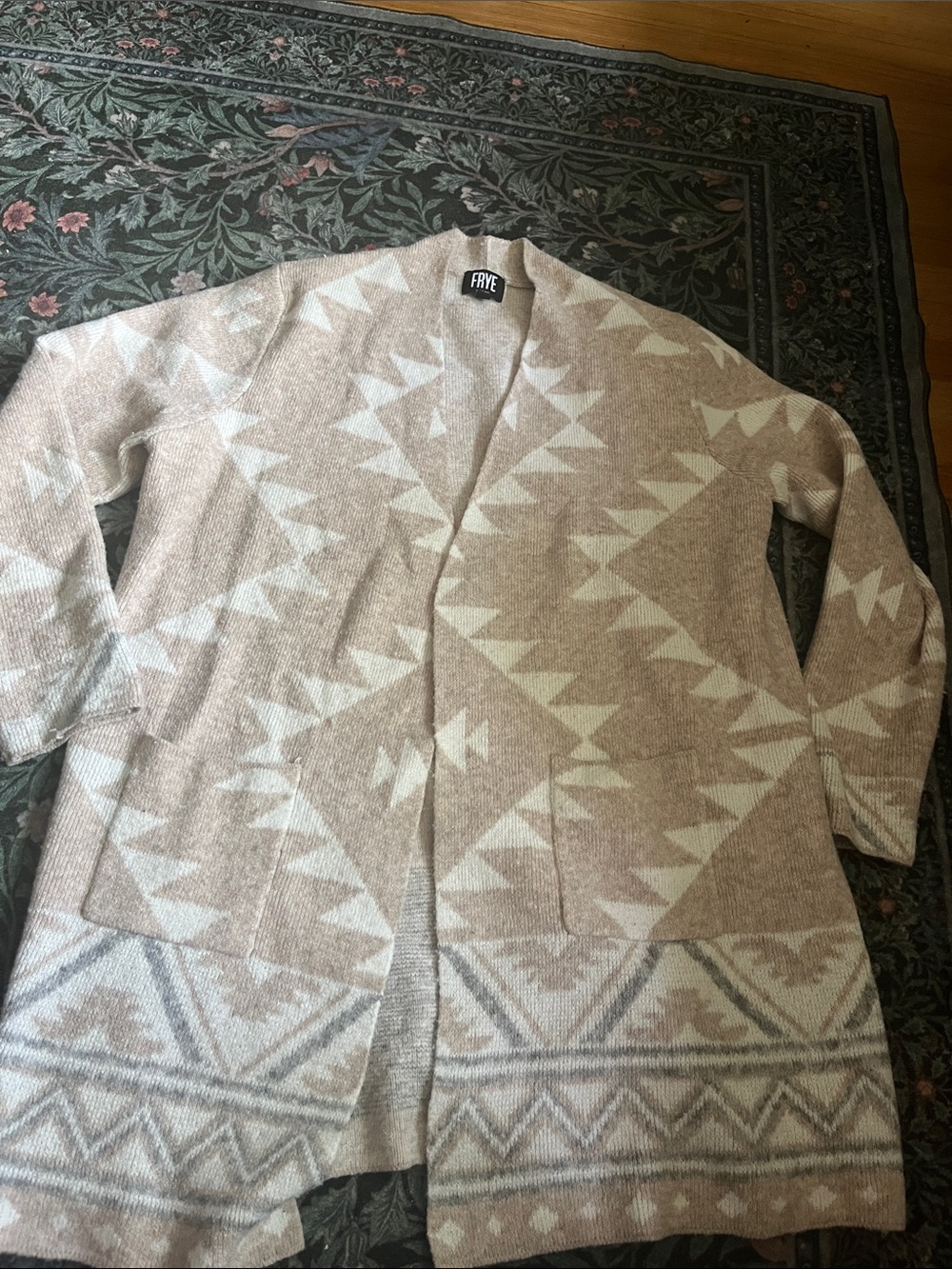 Frye Beige & Cream Aztec-Pattern Open Cardigan